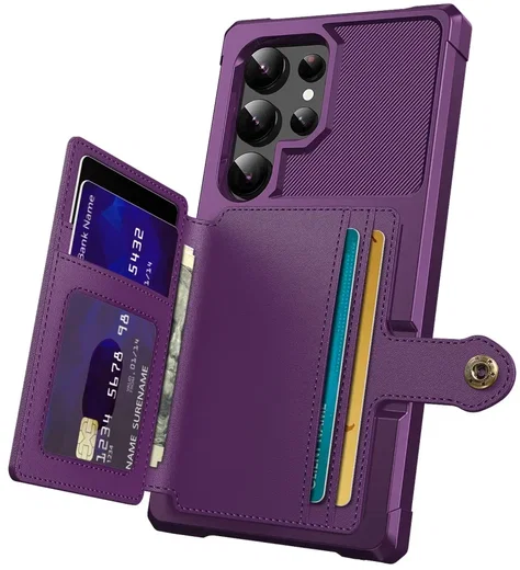 Samsung Galaxy S24 Ultra TPU Back Cover met Kunstleren Wallet Paars afbeelding 4