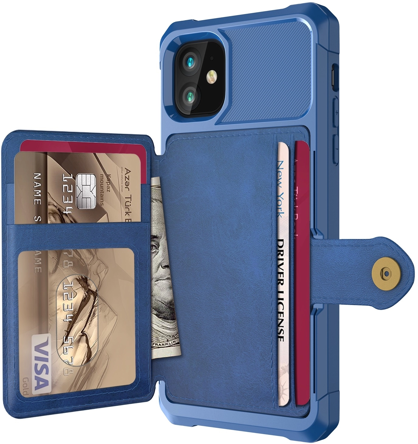 Apple iPhone 11 TPU Back Cover met Kunstleren Wallet Blauw afbeelding 1