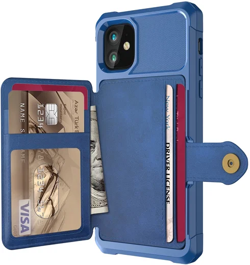 Apple iPhone 11 TPU Back Cover met Kunstleren Wallet Blauw afbeelding 1