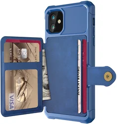 Apple iPhone 11 TPU Back Cover met Kunstleren Wallet Blauw afbeelding