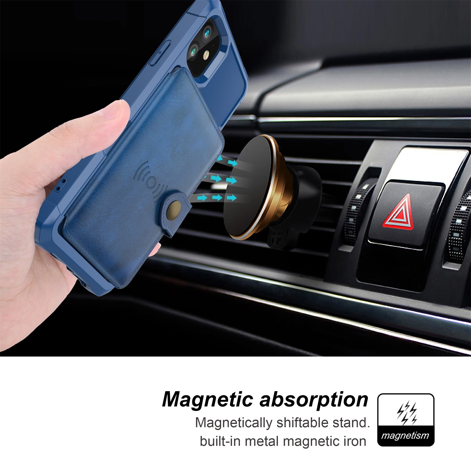 Apple iPhone 11 TPU Back Cover met Kunstleren Wallet Blauw afbeelding 9