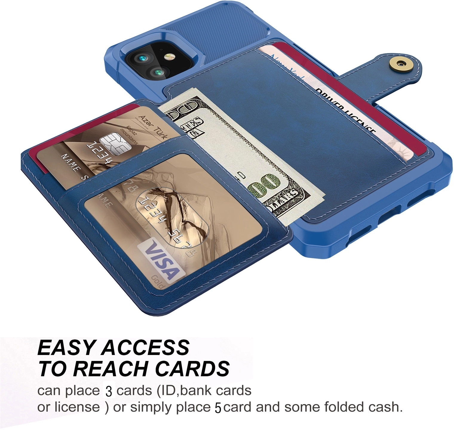 Apple iPhone 11 TPU Back Cover met Kunstleren Wallet Blauw afbeelding 4