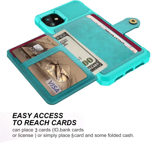 Apple iPhone 11 TPU Back Cover met Kunstleren Wallet Groen afbeelding 4