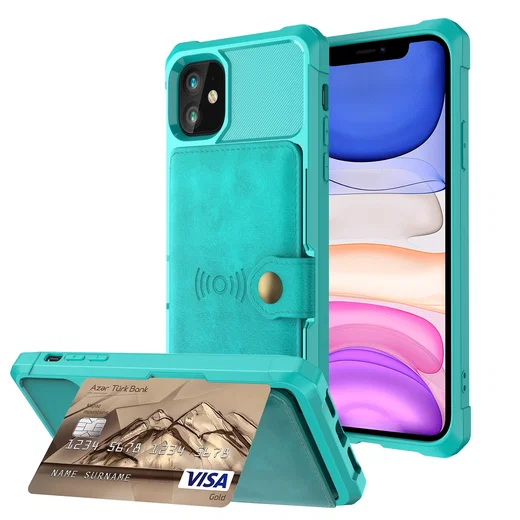 Apple iPhone 11 TPU Back Cover met Kunstleren Wallet Groen afbeelding 2