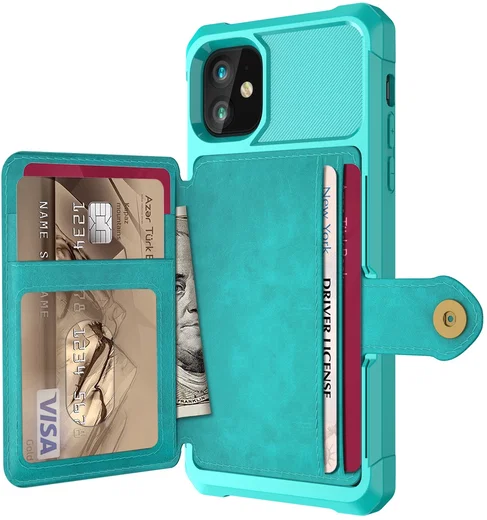 Apple iPhone 11 TPU Back Cover met Kunstleren Wallet Groen afbeelding 1