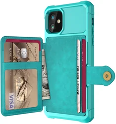 Apple iPhone 11 TPU Back Cover met Kunstleren Wallet Groen afbeelding