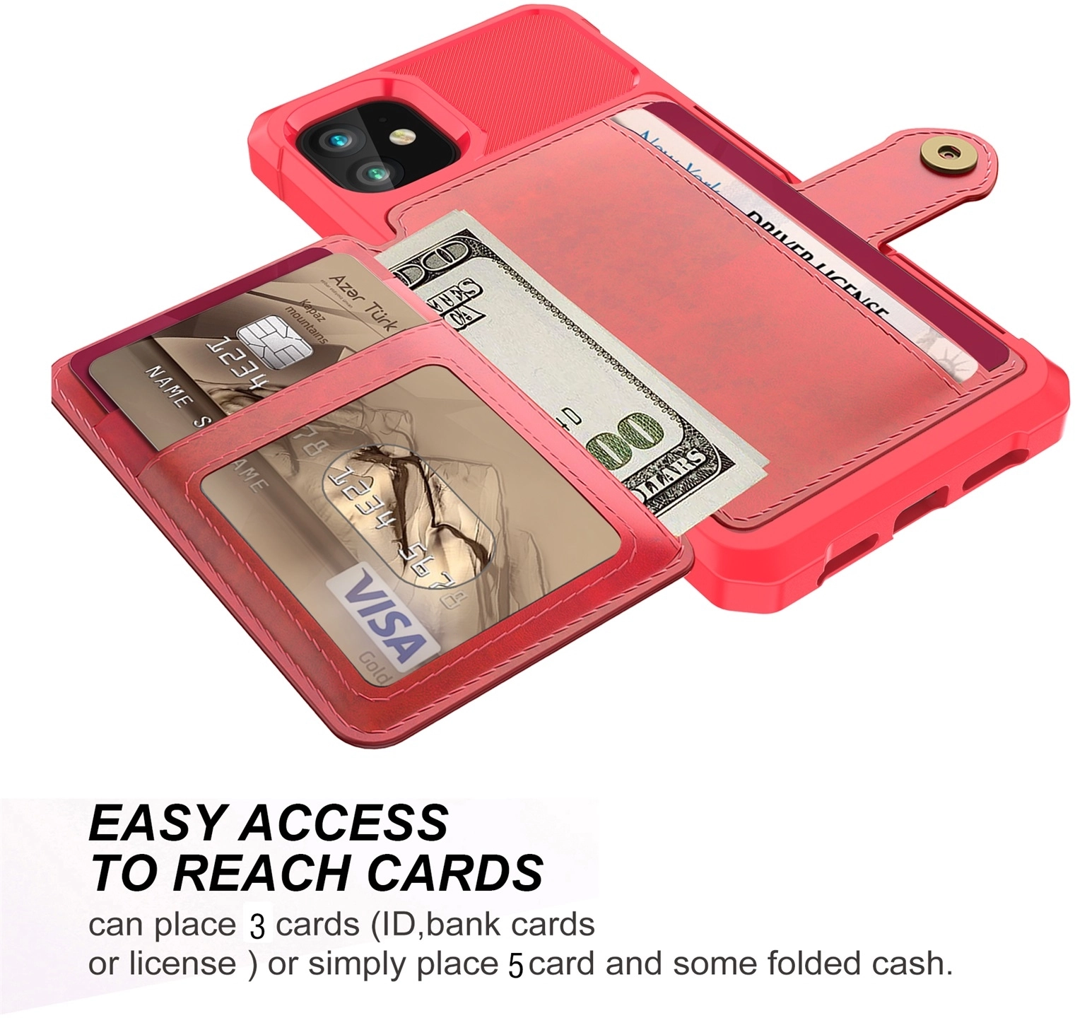 Apple iPhone 11 TPU Back Cover met Kunstleren Wallet Rood afbeelding 4