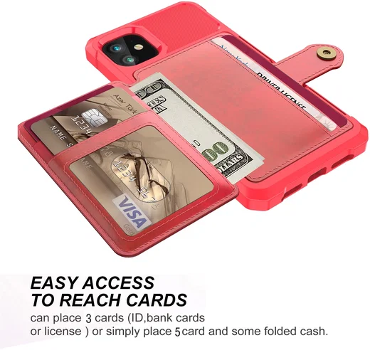 Apple iPhone 11 TPU Back Cover met Kunstleren Wallet Rood afbeelding 4