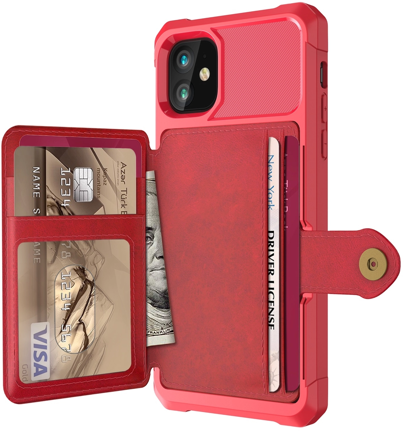 Apple iPhone 11 TPU Back Cover met Kunstleren Wallet Rood afbeelding 1