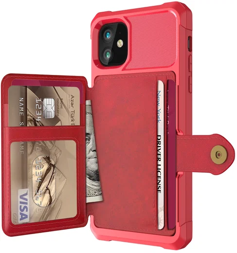 Apple iPhone 11 TPU Back Cover met Kunstleren Wallet Rood afbeelding 1