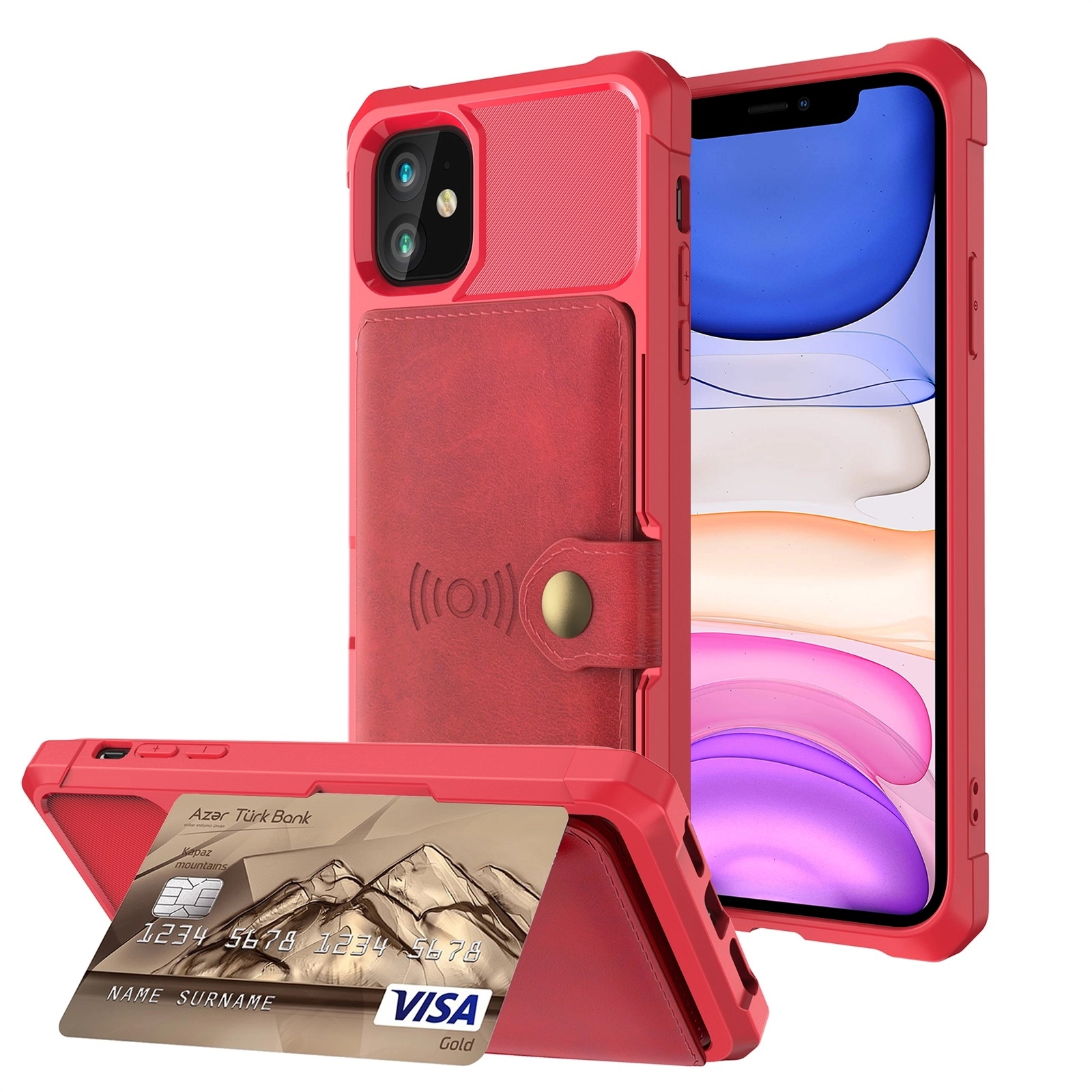 Apple iPhone 11 TPU Back Cover met Kunstleren Wallet Rood afbeelding 2