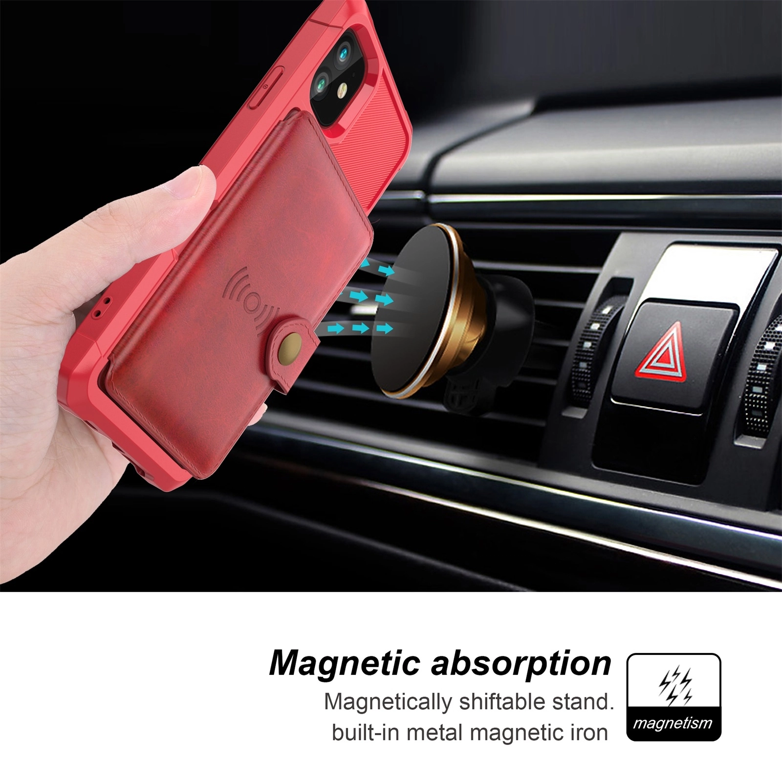 Apple iPhone 11 TPU Back Cover met Kunstleren Wallet Rood afbeelding 9
