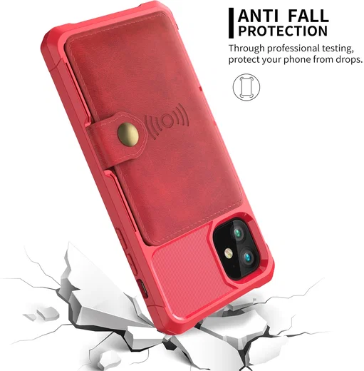 Apple iPhone 11 TPU Back Cover met Kunstleren Wallet Rood afbeelding 5