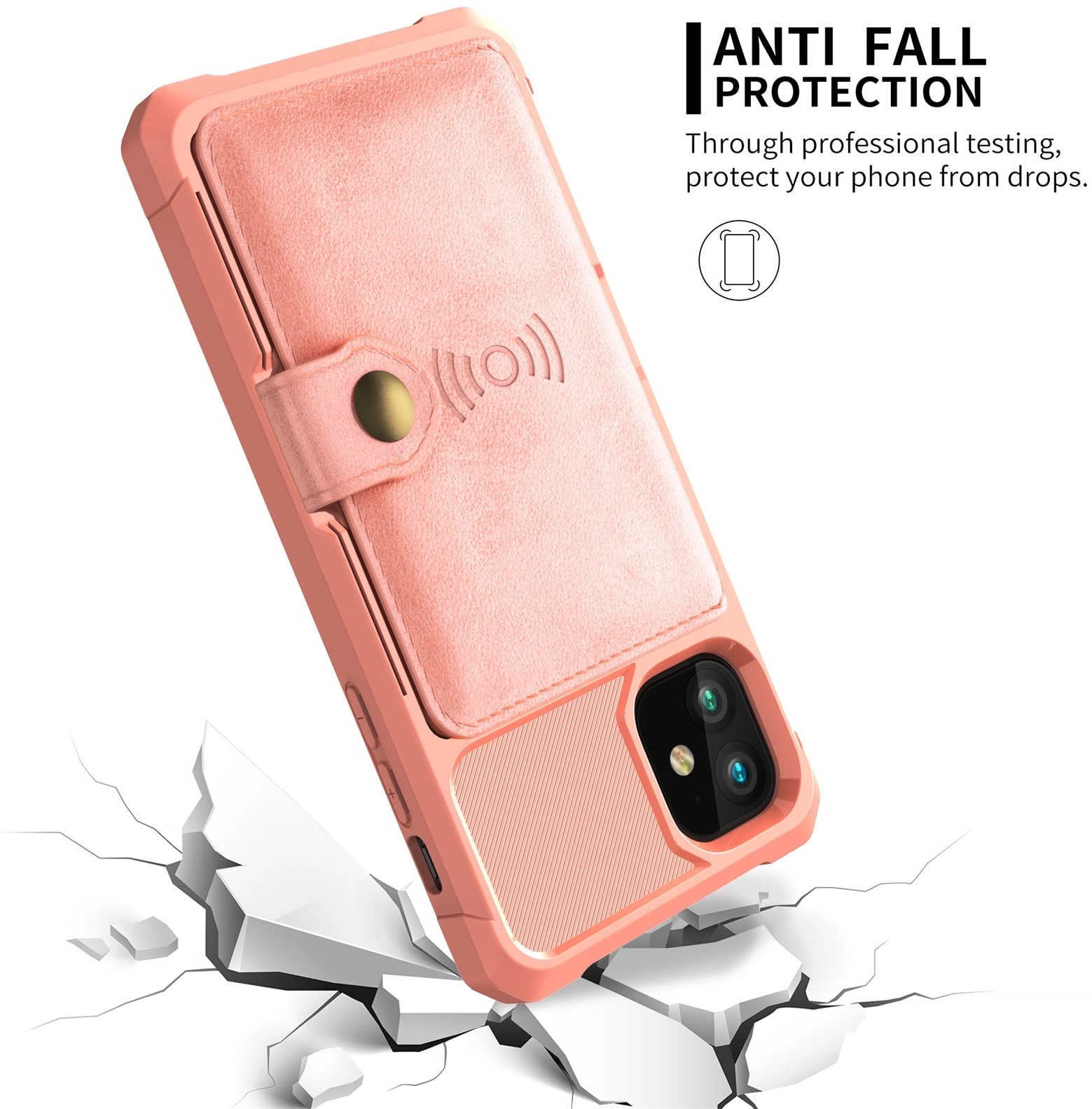 Apple iPhone 11 TPU Back Cover met Kunstleren Wallet Roze afbeelding 5