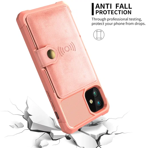 Apple iPhone 11 TPU Back Cover met Kunstleren Wallet Roze afbeelding 5