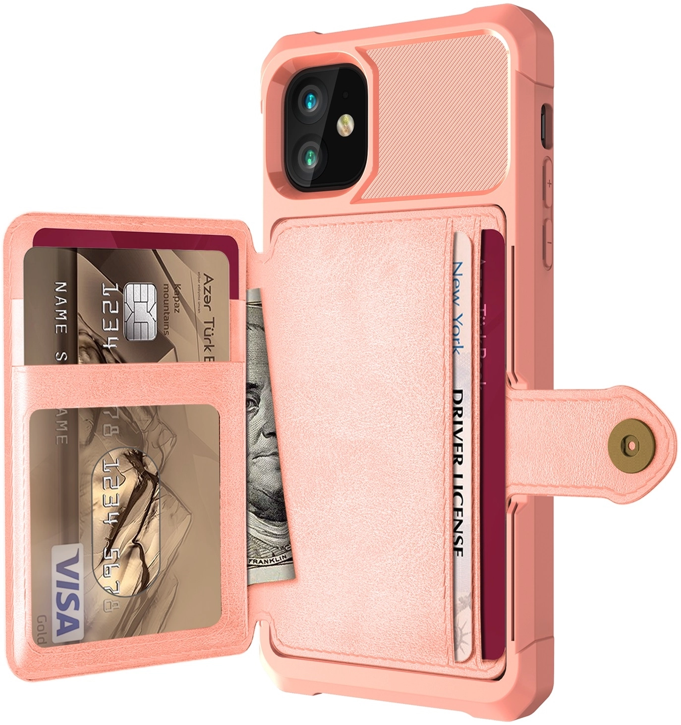 Apple iPhone 11 TPU Back Cover met Kunstleren Wallet Roze afbeelding 1