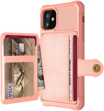Apple iPhone 11 TPU Back Cover met Kunstleren Wallet Roze