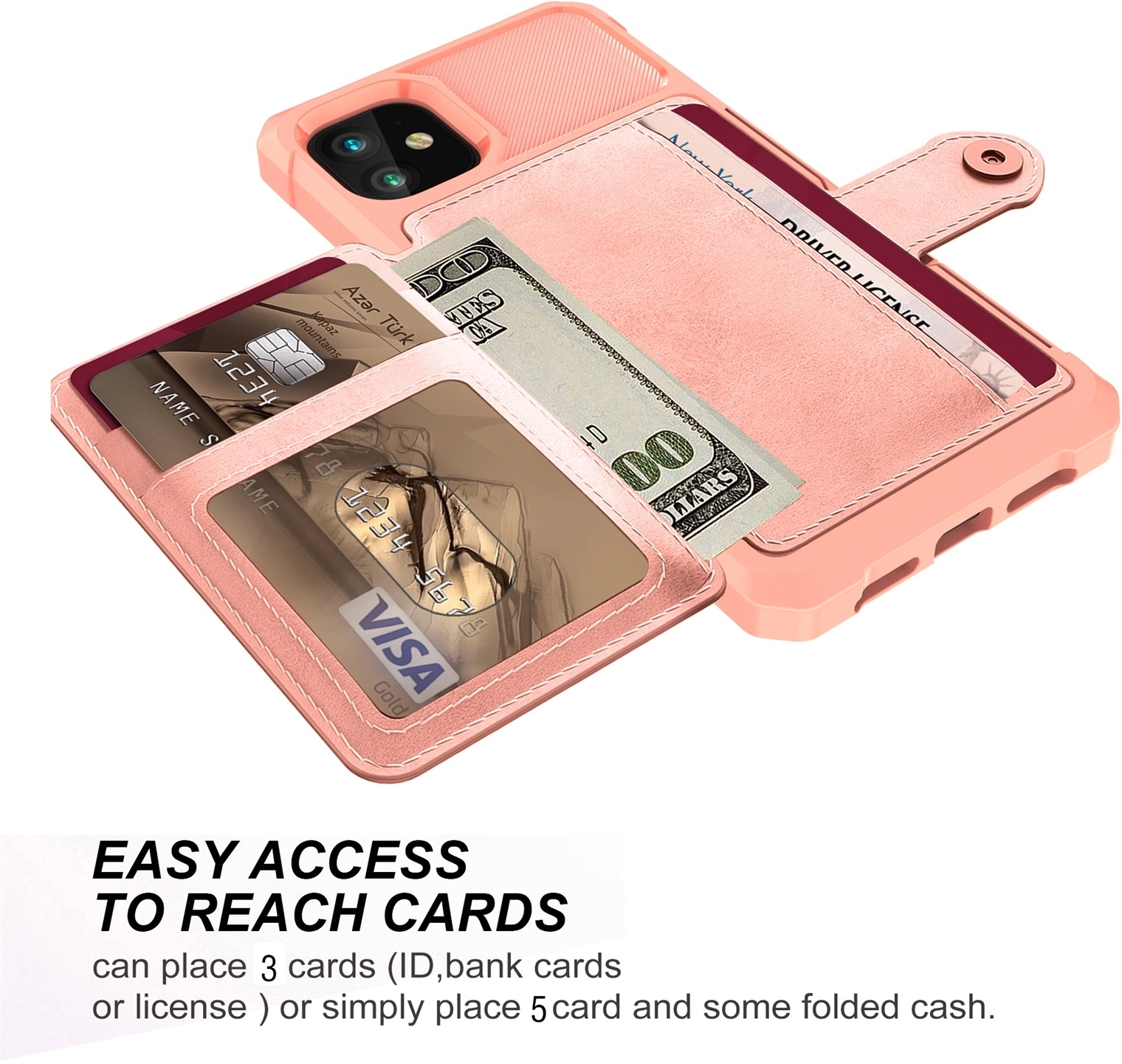 Apple iPhone 11 TPU Back Cover met Kunstleren Wallet Roze afbeelding 7