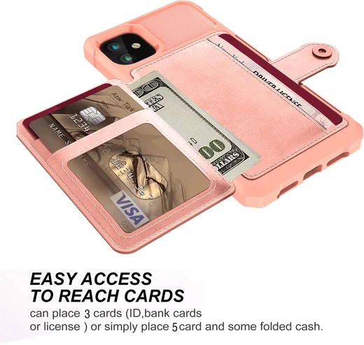 Apple iPhone 11 TPU Back Cover met Kunstleren Wallet Roze afbeelding 7