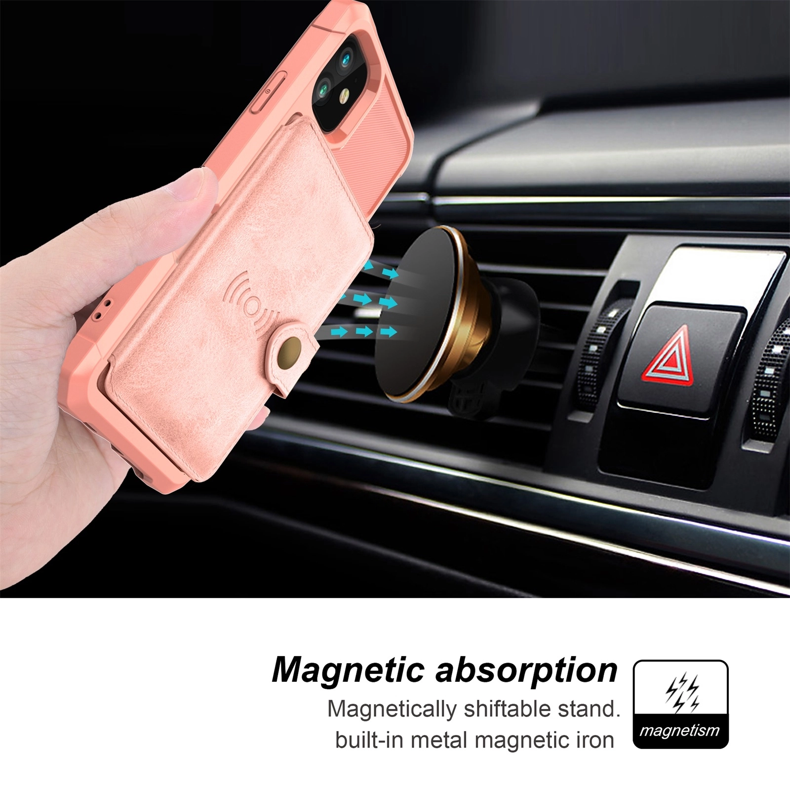 Apple iPhone 11 TPU Back Cover met Kunstleren Wallet Roze afbeelding 4