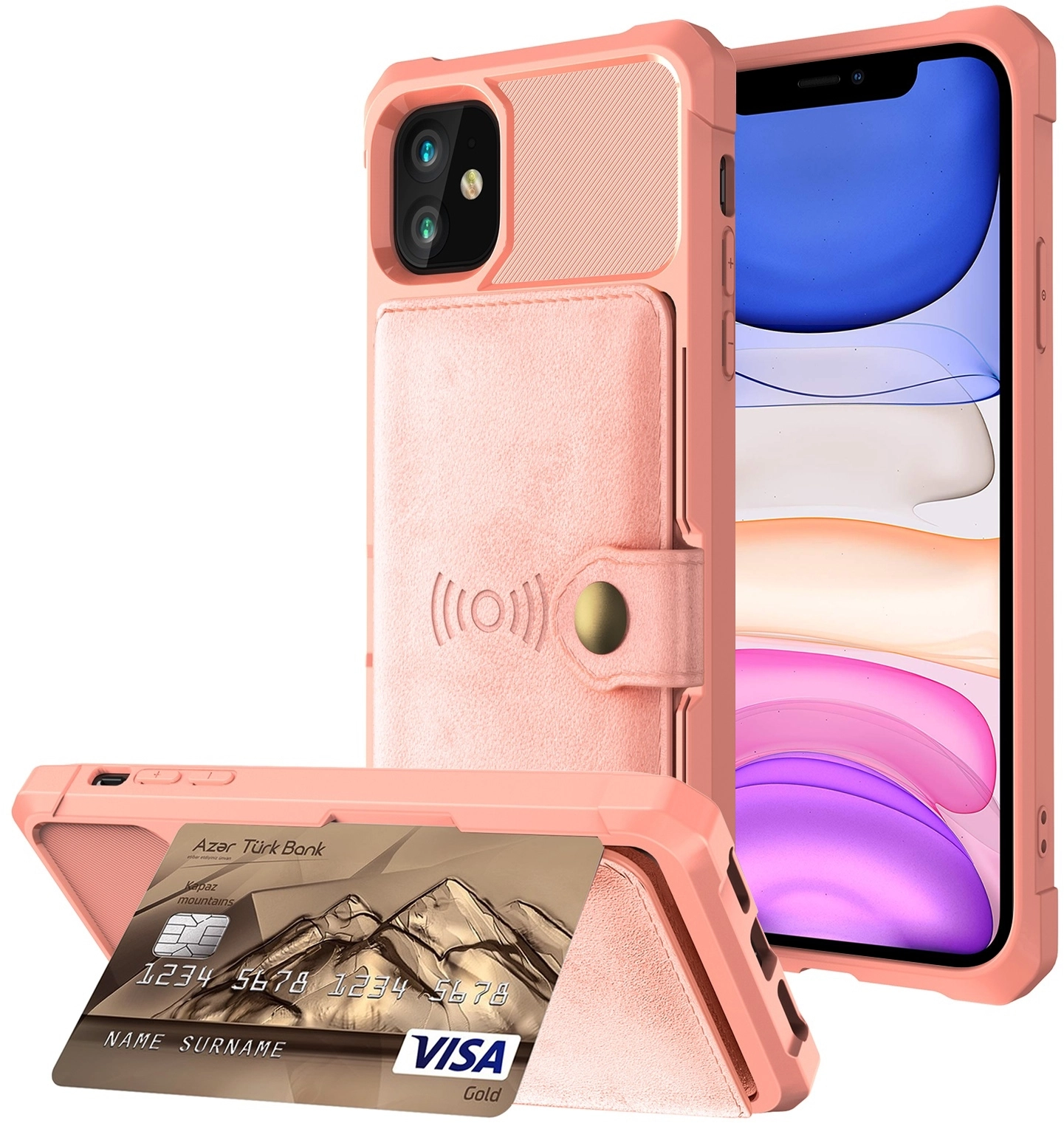 Apple iPhone 11 TPU Back Cover met Kunstleren Wallet Roze afbeelding 2