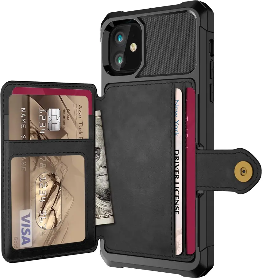 Apple iPhone 11 TPU Back Cover met Kunstleren Wallet Zwart afbeelding 10