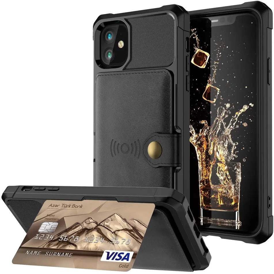 Apple iPhone 11 TPU Back Cover met Kunstleren Wallet Zwart afbeelding 2