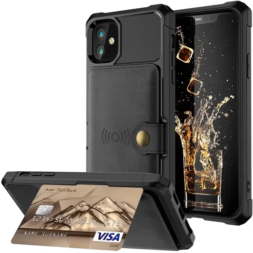 Apple iPhone 11 TPU Back Cover met Kunstleren Wallet Zwart afbeelding 2