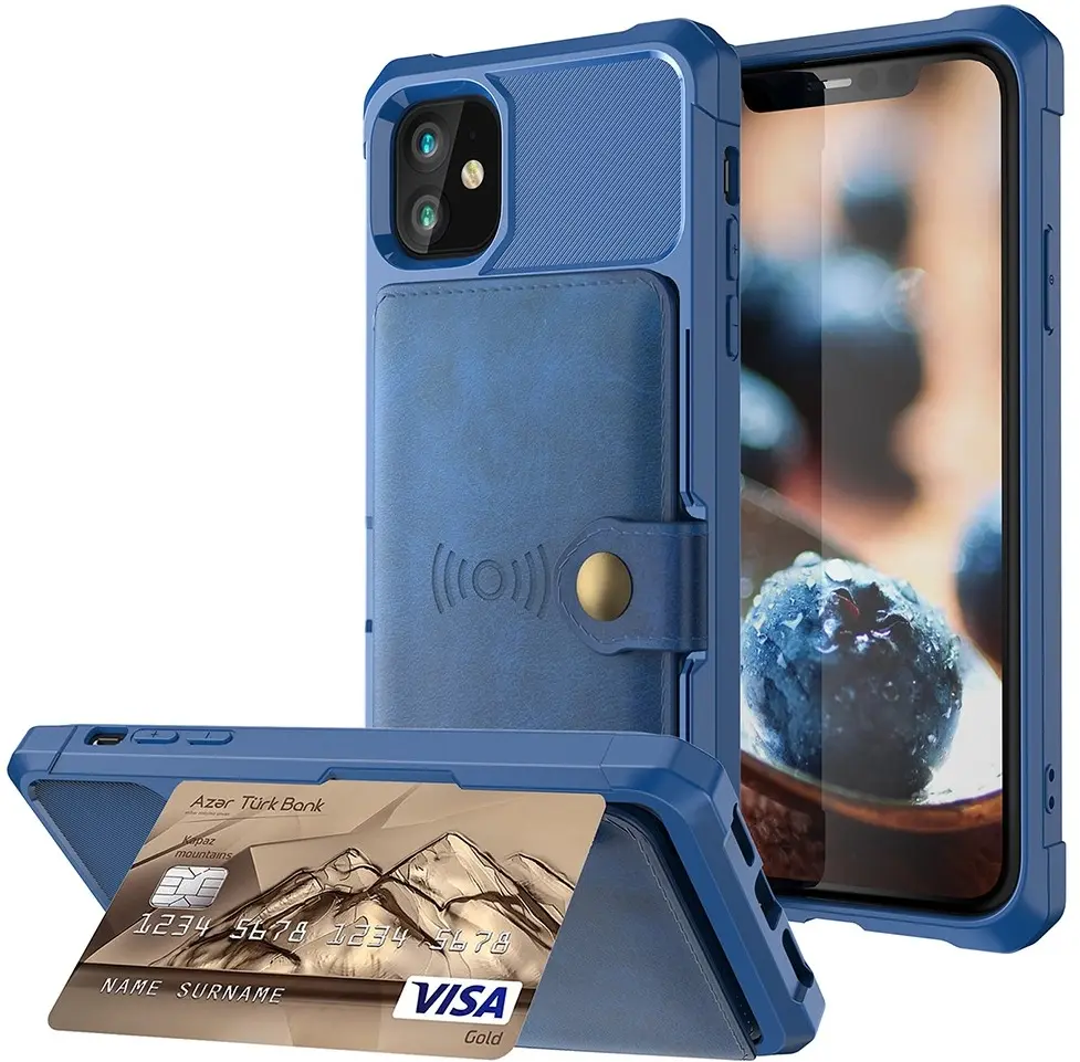 Apple iPhone 12 / 12 Pro TPU Back Cover met Kunstleren Wallet Blauw afbeelding 6