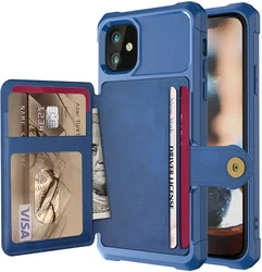 Apple iPhone 12 / 12 Pro TPU Back Cover met Kunstleren Wallet Blauw afbeelding
