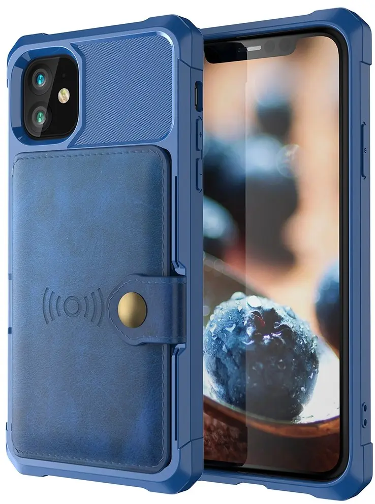Apple iPhone 12 / 12 Pro TPU Back Cover met Kunstleren Wallet Blauw afbeelding 2