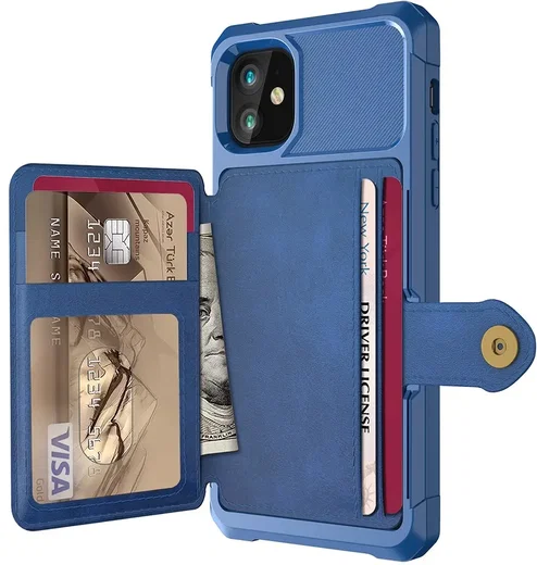 Apple iPhone 12 / 12 Pro TPU Back Cover met Kunstleren Wallet Blauw afbeelding 7