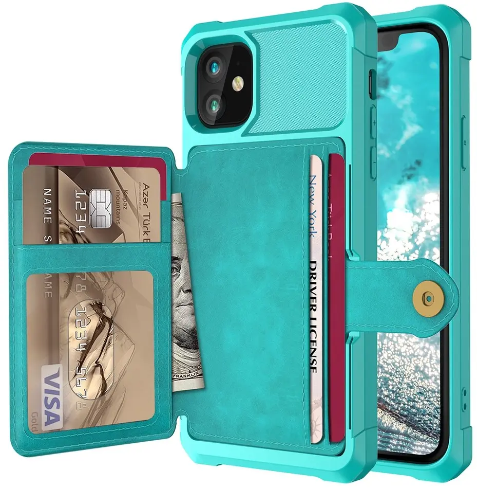 Apple iPhone 12 / 12 Pro TPU Back Cover met Kunstleren Wallet Groen afbeelding 1