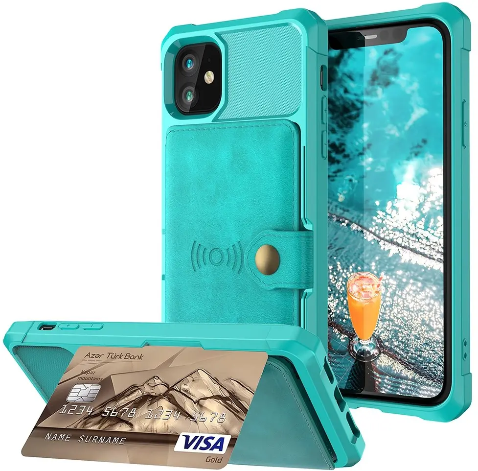 Apple iPhone 12 / 12 Pro TPU Back Cover met Kunstleren Wallet Groen afbeelding 6