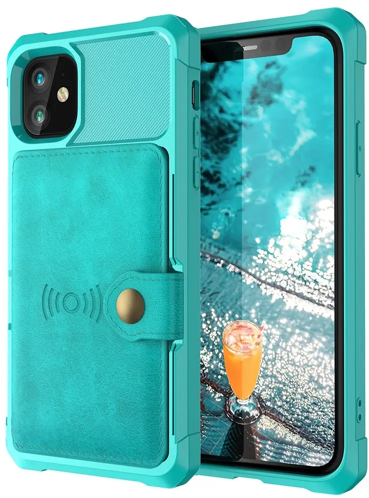 Apple iPhone 12 / 12 Pro TPU Back Cover met Kunstleren Wallet Groen afbeelding 2