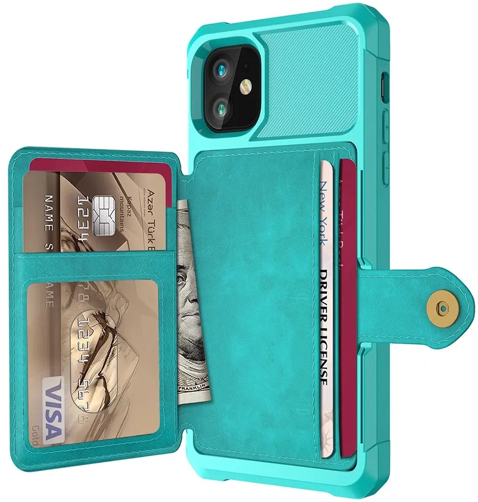 Apple iPhone 12 / 12 Pro TPU Back Cover met Kunstleren Wallet Groen afbeelding 7