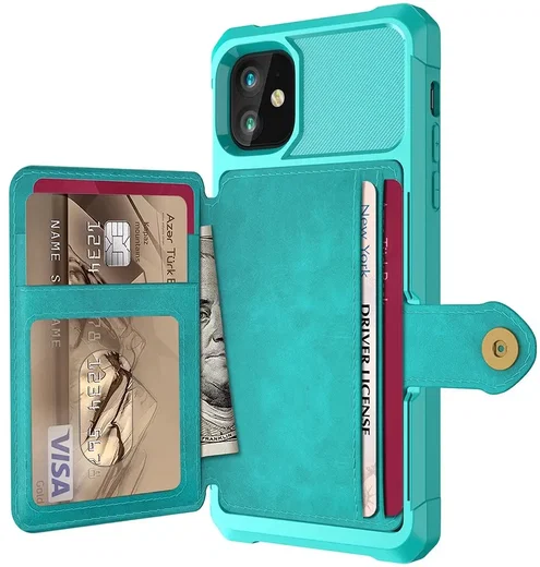 Apple iPhone 12 / 12 Pro TPU Back Cover met Kunstleren Wallet Groen afbeelding 7