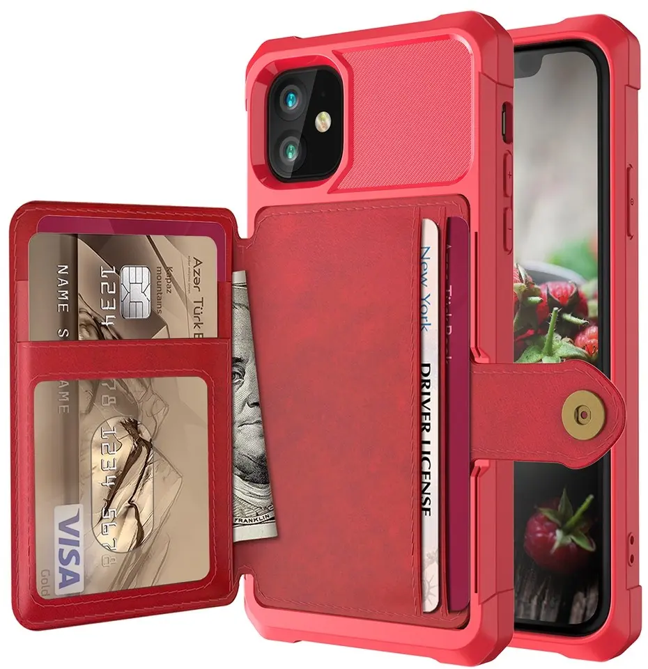 Apple iPhone 12 / 12 Pro TPU Back Cover met Kunstleren Wallet Rood afbeelding 1