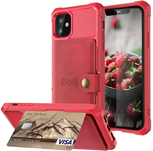 Apple iPhone 12 / 12 Pro TPU Back Cover met Kunstleren Wallet Rood afbeelding 6