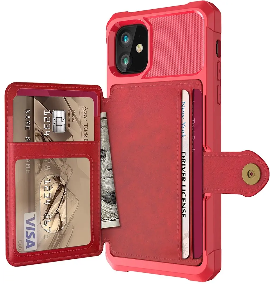 Apple iPhone 12 / 12 Pro TPU Back Cover met Kunstleren Wallet Rood afbeelding 7