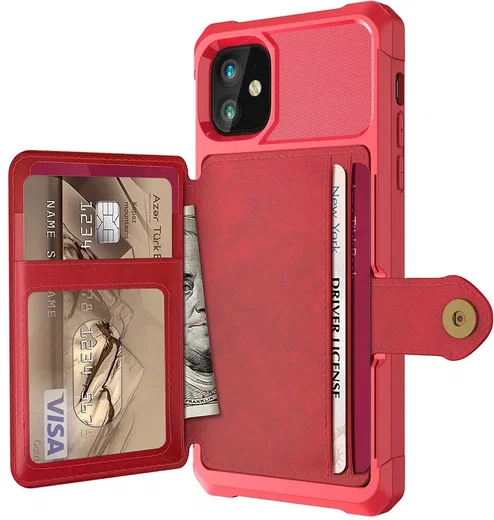 Apple iPhone 12 / 12 Pro TPU Back Cover met Kunstleren Wallet Rood afbeelding 7