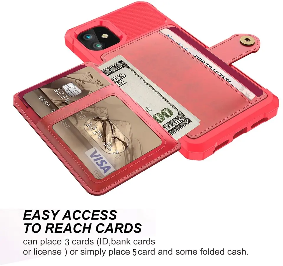 Apple iPhone 12 / 12 Pro TPU Back Cover met Kunstleren Wallet Rood afbeelding 10