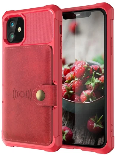 Apple iPhone 12 / 12 Pro TPU Back Cover met Kunstleren Wallet Rood afbeelding 2