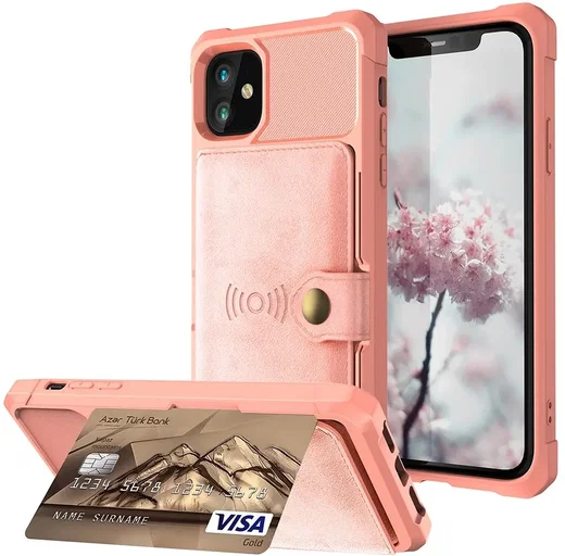 Apple iPhone 12 / 12 Pro TPU Back Cover met Kunstleren Wallet Roze afbeelding 6