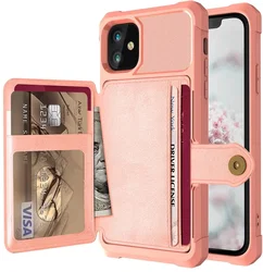 Apple iPhone 12 / 12 Pro TPU Back Cover met Kunstleren Wallet Roze afbeelding