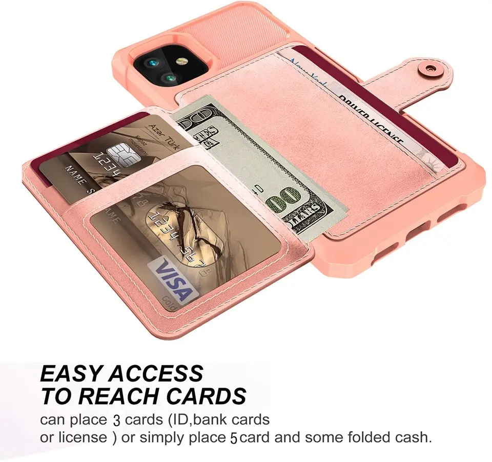 Apple iPhone 12 / 12 Pro TPU Back Cover met Kunstleren Wallet Roze afbeelding 10