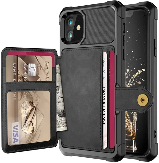 Apple iPhone 12 / 12 Pro TPU Back Cover met Kunstleren Wallet Zwart afbeelding 1