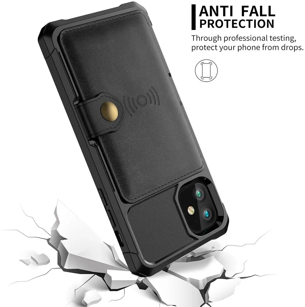 Apple iPhone 12 / 12 Pro TPU Back Cover met Kunstleren Wallet Zwart afbeelding 4