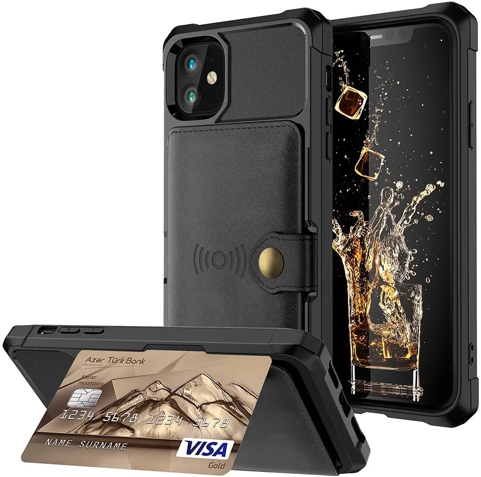 Apple iPhone 12 / 12 Pro TPU Back Cover met Kunstleren Wallet Zwart afbeelding 6
