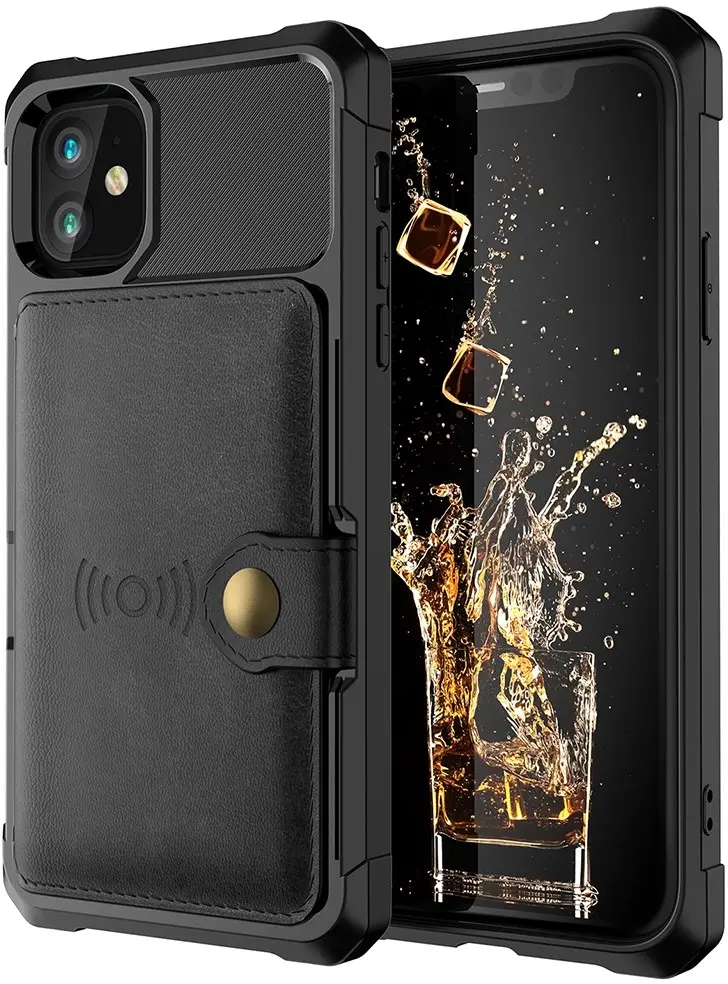 Apple iPhone 12 / 12 Pro TPU Back Cover met Kunstleren Wallet Zwart afbeelding 2